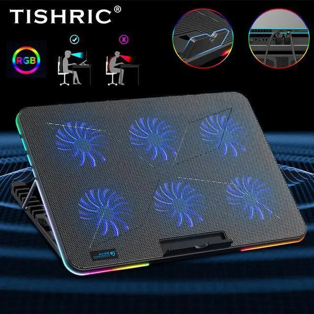 Alt view image 3 of 7 - One Light Mode  Laptop Cooler Laptop Cooling Pad 6 Quiet Fans High-speed Cooling Supports Laptop Accessories Cooler Notebook Base Radiator