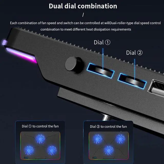 Alt view image 5 of 7 - One Light Mode  Laptop Cooler Laptop Cooling Pad 6 Quiet Fans High-speed Cooling Supports Laptop Accessories Cooler Notebook Base Radiator