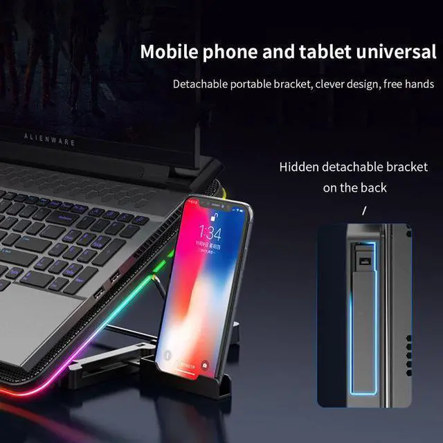 Alt view image 6 of 7 - One Light Mode  Laptop Cooler Laptop Cooling Pad 6 Quiet Fans High-speed Cooling Supports Laptop Accessories Cooler Notebook Base Radiator