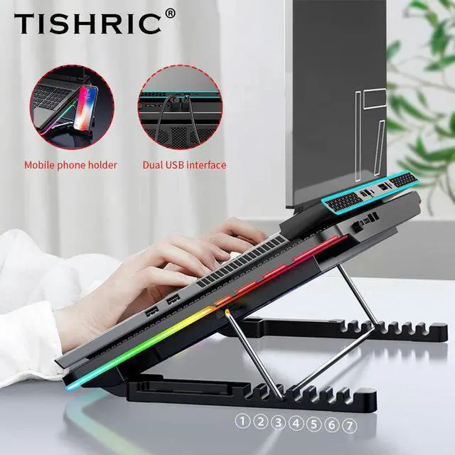 Alt view image 2 of 7 - One Light Mode  Laptop Cooler Laptop Cooling Pad 6 Quiet Fans High-speed Cooling Supports Laptop Accessories Cooler Notebook Base Radiator