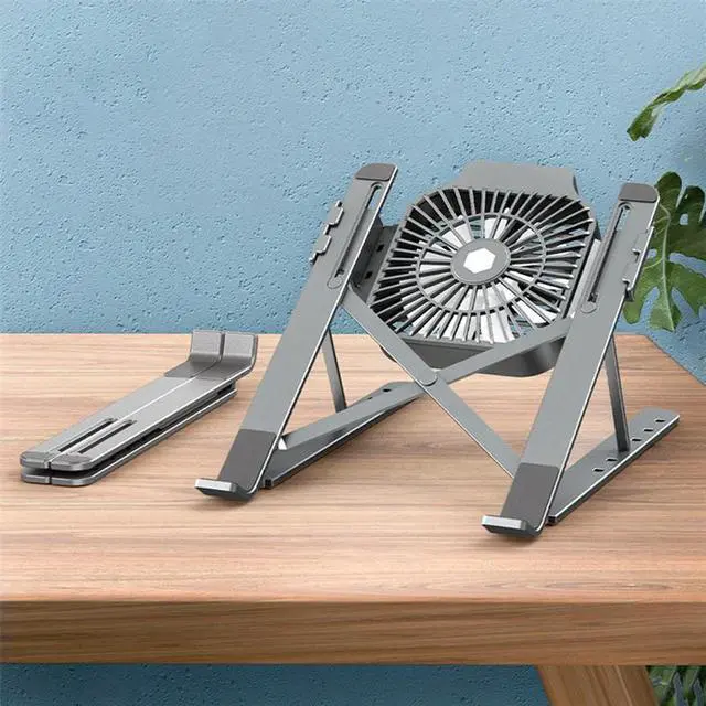 Alt view image 3 of 7 - grey silver  Removable Laptop Cooler Foldable Convenient Aluminum Alloy Stand Suitable for 11-17 Inch Gaming Office Laptop Air Cooling Stand