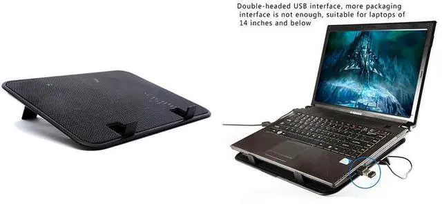 Alt view image 3 of 7 - black  14 inch Notebook Cooler 5v Dual Fan USB External Laptop Cooling Pad Slim Stand High Speed Silent Metal Panel Fan