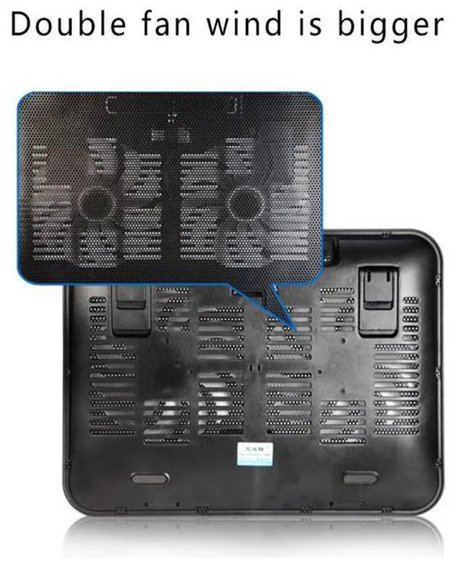 Alt view image 6 of 7 - black  14 inch Notebook Cooler 5v Dual Fan USB External Laptop Cooling Pad Slim Stand High Speed Silent Metal Panel Fan