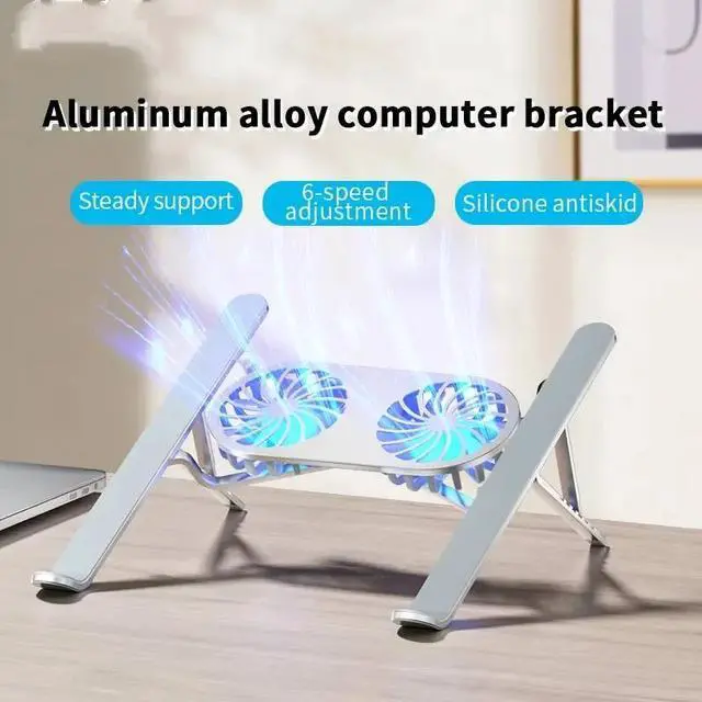 Alt view image 4 of 7 - grey without light  Laptop Cooling Holder2 Fans Gaming Laptop Stand Silent CoolerRGB 6 Height Laptop Holder for Notebook Tablet Phones