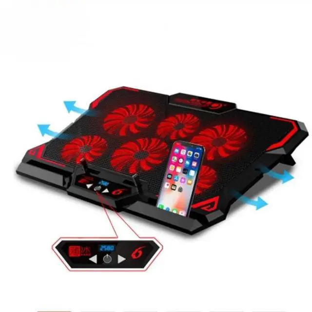 Alt view image 2 of 7 - Black  Laptop Stand with Led Screen with Six Fans and Two USB Ports 17 Inch Gaming Laptop 2600RPM Controlled Speed Computer Cooler