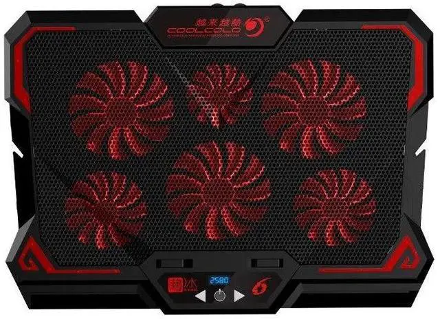Main image of Black  Laptop Stand with Led Screen with Six Fans and Two USB Ports 17 Inch Gaming Laptop 2600RPM Controlled Speed Computer Cooler