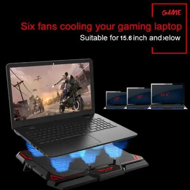 Alt view image 4 of 7 - Black  Laptop Stand with Led Screen with Six Fans and Two USB Ports 17 Inch Gaming Laptop 2600RPM Controlled Speed Computer Cooler