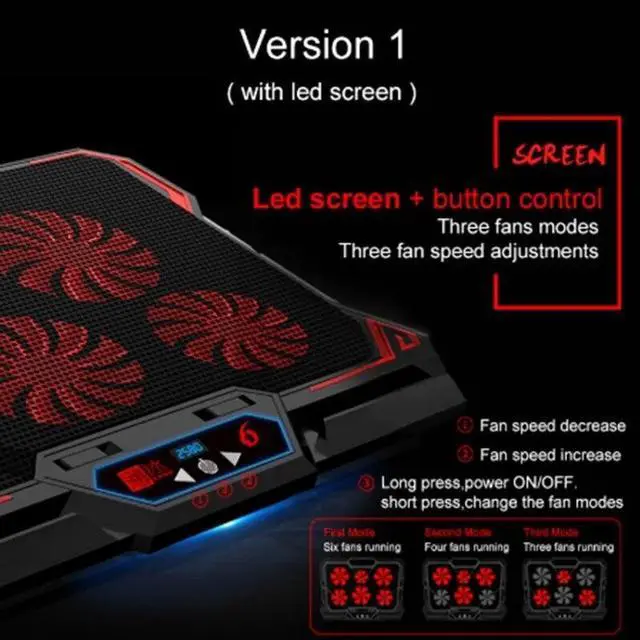 Alt view image 5 of 7 - Black  Laptop Stand with Led Screen with Six Fans and Two USB Ports 17 Inch Gaming Laptop 2600RPM Controlled Speed Computer Cooler
