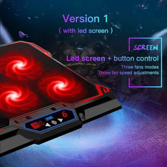 Alt view image 6 of 7 - Black  Laptop Stand with Led Screen with Six Fans and Two USB Ports 17 Inch Gaming Laptop 2600RPM Controlled Speed Computer Cooler