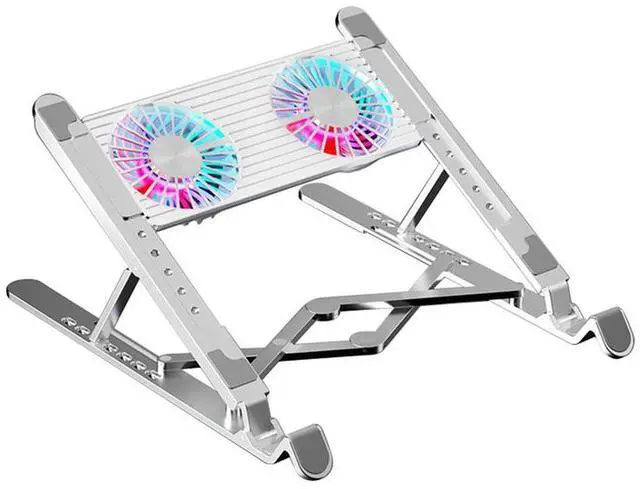 Main image of 2 Fans Silver  Silent Fan Laptop Cooler Pad Height Adjustable Notebook Stand for 11-17.3 inch