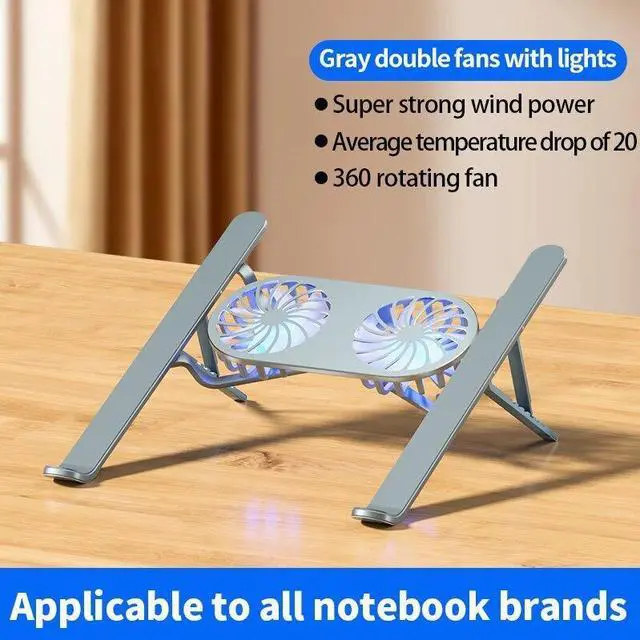Main image of grey with light  Laptop Cooling Fan Pad Aluminum Gaming Stand Notebook Support Cooler Portable Folding Bracket for Macbook Tablet Holder Base