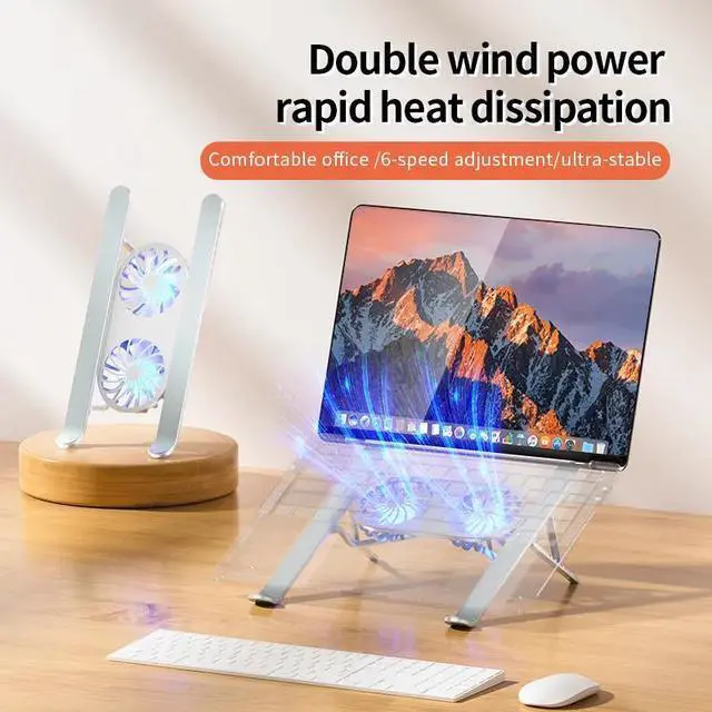 Alt view image 4 of 7 - grey without light  Laptop Cooling Fan Pad Aluminum Gaming Stand Notebook Support Cooler Portable Folding Bracket for Macbook Tablet Holder Base