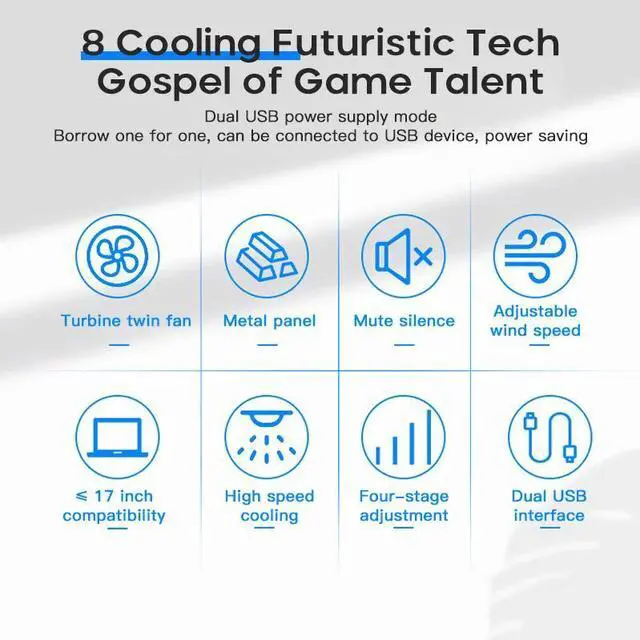 Alt view image 7 of 7 - Black Laptop Cooler  Laptop Radiator Bracket 16inch GamingCooler with 8 Quiet Fans NotebookDual USB Port FoldableCooling Pad