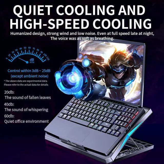 Alt view image 6 of 6 - q3-Black  Q3 Gaming Laptop Cooler With Six Fans Adjustable Height Silent Cooling Pad Laptops Computer Stand For Laptops Below 15.6-inch