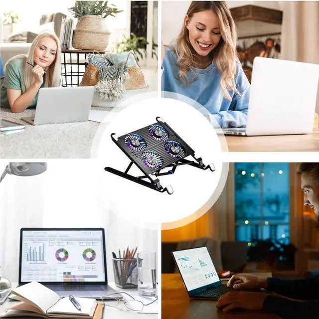 Alt view image 6 of 7 - Four fan model  Cooling Pad For Computer Laptop PC Notebook LaptopFolding Height Adjustable Powerful Silent Laptop Cooling Stand Avoid