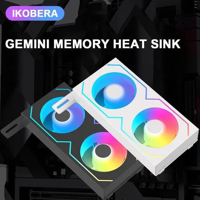 Alt view image 4 of 7 - Black 1PCS  RAM Memory Module 4Pin PWM/5V 3Pin ARGB 600 -3600RPM RAM Radiator Heatsink with Dual 5020  Cooling Fans for DDR4 DDR5 RAM Cooler