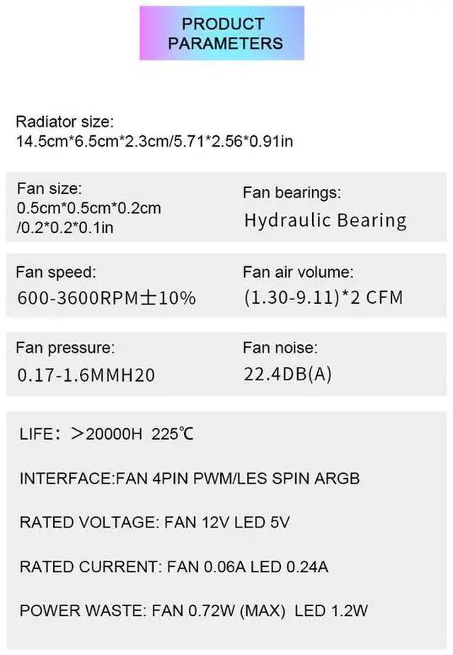 Alt view image 7 of 7 - Black 1PCS  RAM Memory Module 4Pin PWM/5V 3Pin ARGB 600 -3600RPM RAM Radiator Heatsink with Dual 5020  Cooling Fans for DDR4 DDR5 RAM Cooler