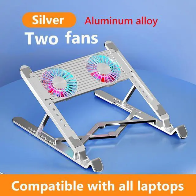 Main image of Silver 2Fan Aluminum  Gaming PC Laptop Cooler 2/4 Silent Fan Foldable Laptop Cooling Pad Support Portable Adjustable Notebook Stand for 11-17.3 inch