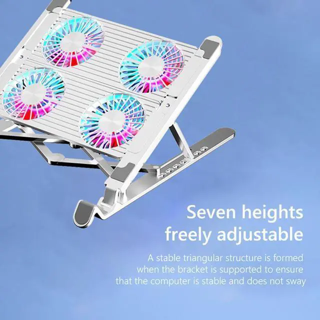Alt view image 4 of 7 - Silver 4Fan Aluminum  Gaming PC Laptop Cooler 2/4 Silent Fan Foldable Laptop Cooling Pad Support Portable Adjustable Notebook Stand for 11-17.3 inch