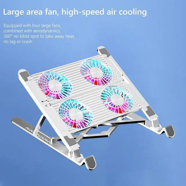 Alt view image 5 of 7 - Silver 4Fan Aluminum  Gaming PC Laptop Cooler 2/4 Silent Fan Foldable Laptop Cooling Pad Support Portable Adjustable Notebook Stand for 11-17.3 inch