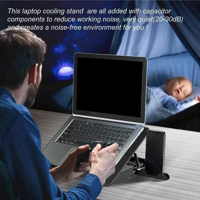 Main image of Laptop Cooling Stand Laptop Stand Computer Cooler Laptop Cooling Fan & Phone Holder 2 USB Ports Laptop Cooling Stand With Angle