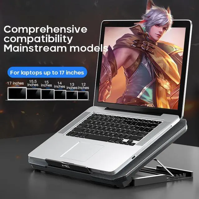 Alt view image 3 of 7 - 36 X 25.5 X 4  Q100 17inch Gaming Laptop Cooler Fan Led Screen Two USB Port 2600RPM Laptop Cooling Pad Notebook Stand For Laptop