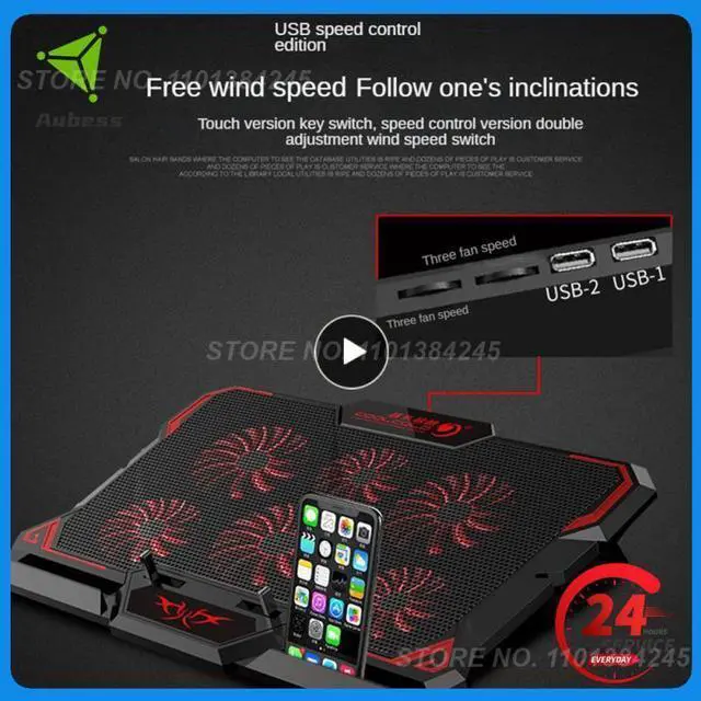 Alt view image 2 of 7 - Style B  Coolcold Laptop Cooler 6 Fans Laptop Cooling Pad 2 USB Port With Led Screen 2600RPM for 14-17 inch Gaming Laptop Cooler Stand