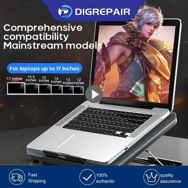Alt view image 2 of 7 - Style A  Coolcold Laptop Cooler 6 Fans Laptop Cooling Pad 2 USB Port With Led Screen 2600RPM for 14-17 inch Gaming Laptop Cooler Stand
