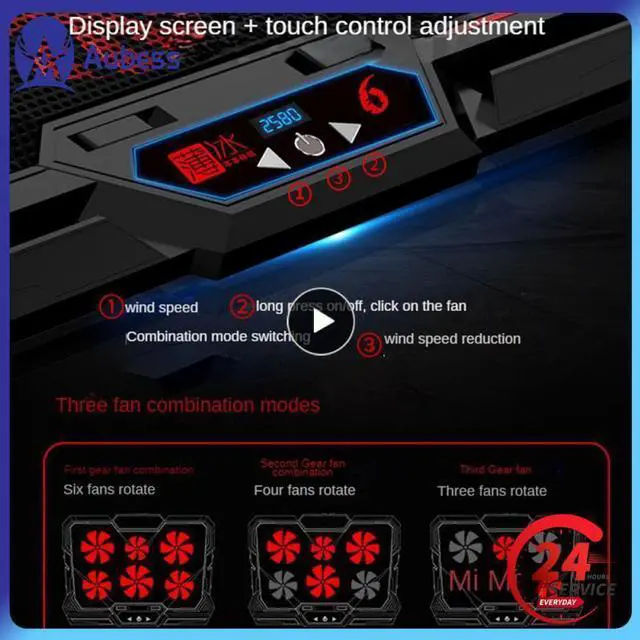 Alt view image 2 of 7 - Style A  Coolcold Laptop Cooler 6 Fans Laptop Cooling Pad 2 USB Port With Led Screen 2600RPM for 14-17 inch Gaming Laptop Cooler Stand
