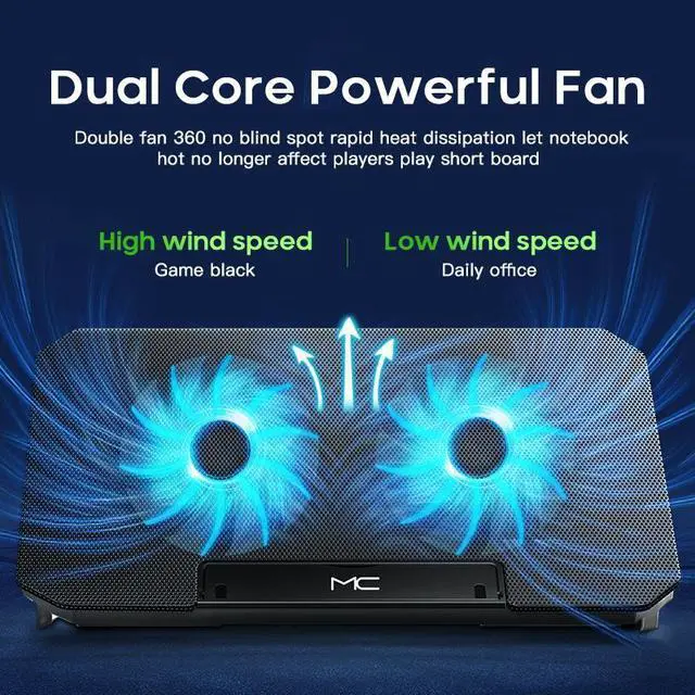 Alt view image 3 of 7 - 36 X 25.5 X 4  Q100 17inch Gaming Laptop Cooler Fan Led Screen Two USB Port 2600RPM Laptop Cooling Pad Notebook Stand For Laptop