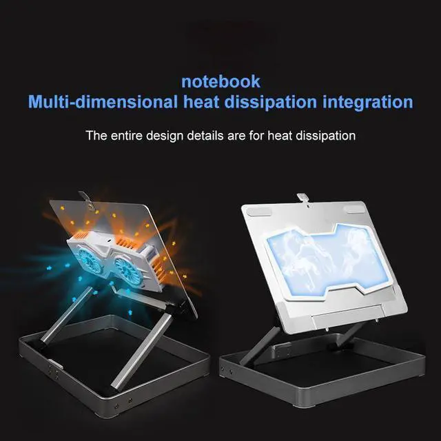Alt view image 3 of 7 - Gold  Notebook Stand Holder Mini Dual Cooling Fans Non-slip Portable Foldable New Support Rack 10-17 Inch Durable Laptop Stand Base