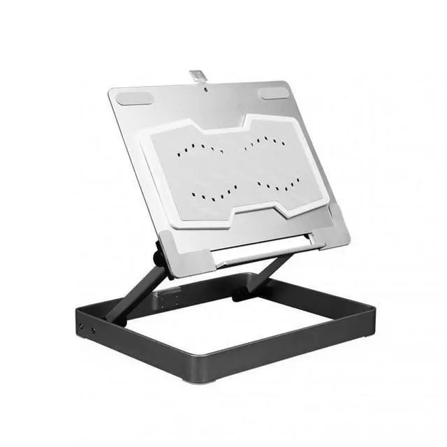 Alt view image 5 of 7 - Gold  Notebook Stand Holder Mini Dual Cooling Fans Non-slip Portable Foldable New Support Rack 10-17 Inch Durable Laptop Stand Base