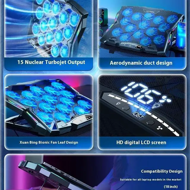 Alt view image 7 of 7 - 15 nuclei  Ice Coorel Laptop Cooler Base Lcd ScreenNuclei Wind Pressure Silent Air Cooled Cooling Bracket Gaming Laptop Accessories