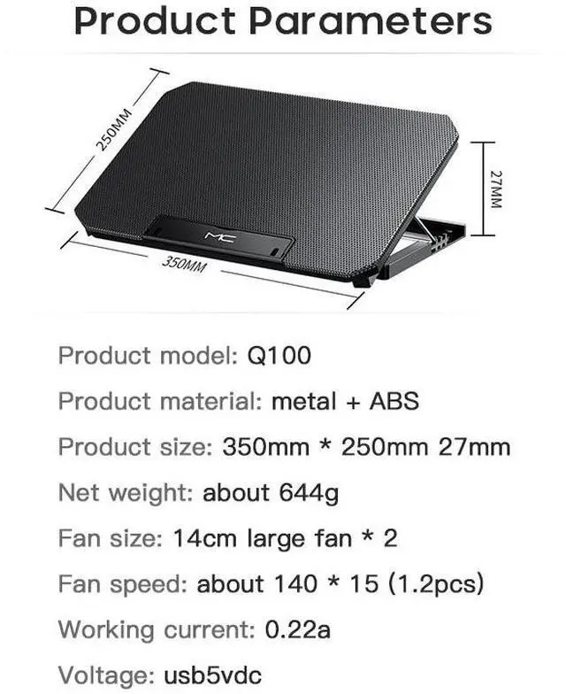 Alt view image 6 of 7 - 36 X 25.5 X 4  Two USB Laptop Cooling Pads Large Size For 12-16 Inch Notebook Silent Gaming Laptop Cooler Wind Speed Adjustable Laptop Stand