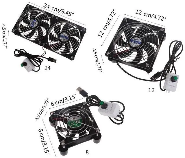 Alt view image 7 of 7 - 24cm  G5AA High-Performance USB Fan with Interchangeable Mesh Cover 8cm,12cmInfinite Speed Adjustment 3000rpm