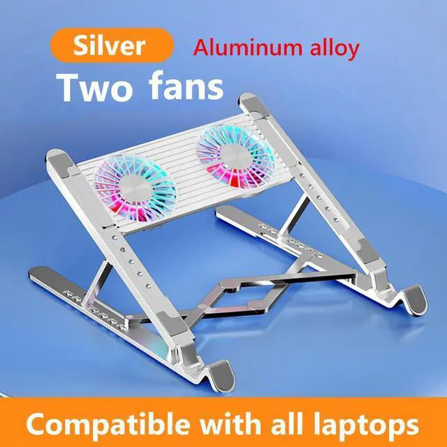 Main image of Silver Aluminum 2 Fa  Upgraded Laptop Cooler 2/4Foldable Laptop Cooling Pad RGB 7 Height Adjustable Notebook Stand for 11-17.3 Inch Laptops