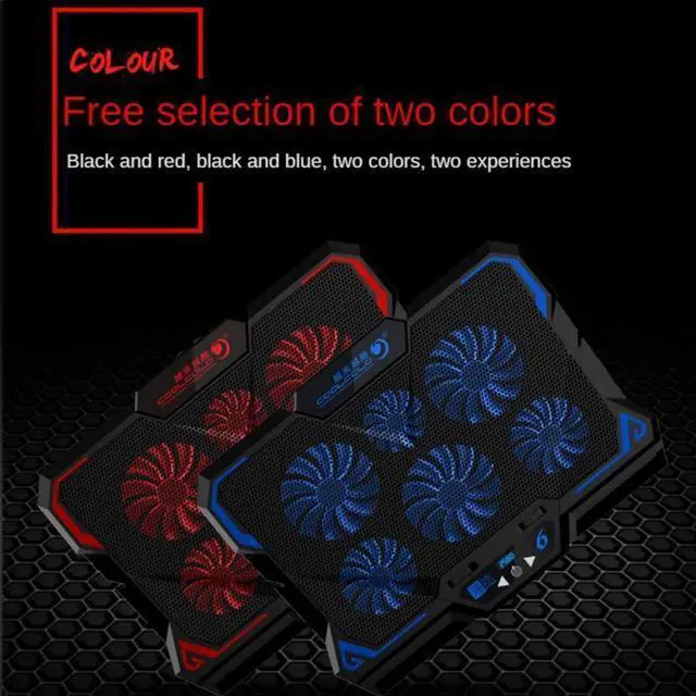 Alt view image 3 of 6 - Style B  Coolcold Laptop Cooler 6 Fans Laptop Cooling Pad 2 USB Port With Led Screen 2600RPM for 14-17 inch Gaming Laptop Cooler Stand
