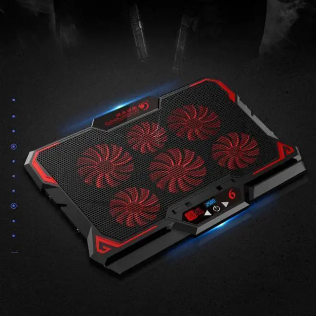 Alt view image 5 of 6 - Style B  Coolcold Laptop Cooler 6 Fans Laptop Cooling Pad 2 USB Port With Led Screen 2600RPM for 14-17 inch Gaming Laptop Cooler Stand