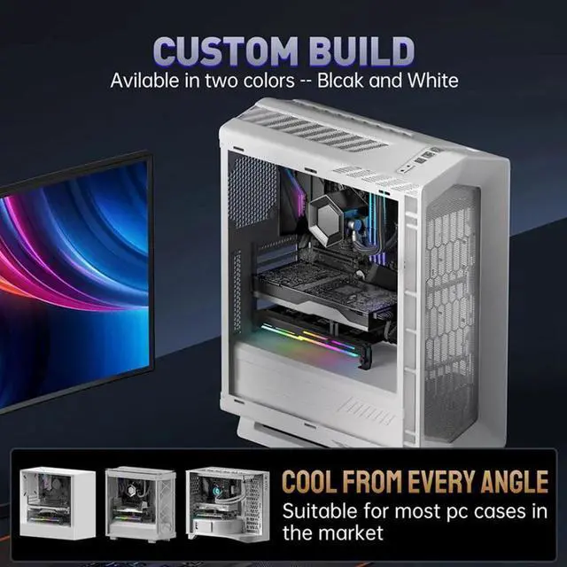 Alt view image 4 of 7 - White  2 in 1 Graphics Card Radiator 1800RPM 5V 3Pin ARGB RGB LED Graphics Card Holder with 3x80mm Fans Graphics Card Cooling Fan