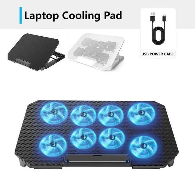 Alt view image 2 of 7 - Black Laptop Cooler  16inch GamingCooler with 8 Quiet Fans NotebookDual USB Port FoldableCooling Pad For Notebook/Phones/Table