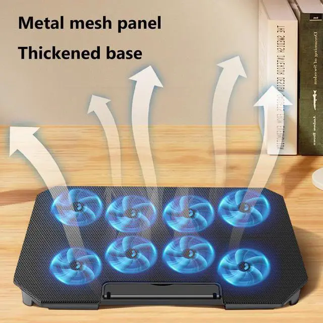 Alt view image 5 of 7 - Black Laptop Cooler  16inch GamingCooler with 8 Quiet Fans NotebookDual USB Port FoldableCooling Pad For Notebook/Phones/Table