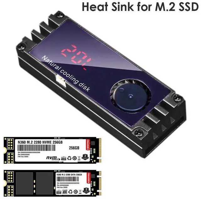Alt view image 2 of 7 - black  Heatsink Cooler Solid State Drive Digital Real-Time Temperature Display Auxiliary Heat Dissipation for 2280 M.2 SSD NVMe NGFF