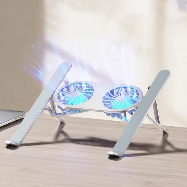 Alt view image 2 of 7 - Silver-with lights  New Adjustable Angle Dual Cooling Fan Aluminum Notebook Stand Portable Holder Tablet Base Computer Bracket Foldable Phone Stand