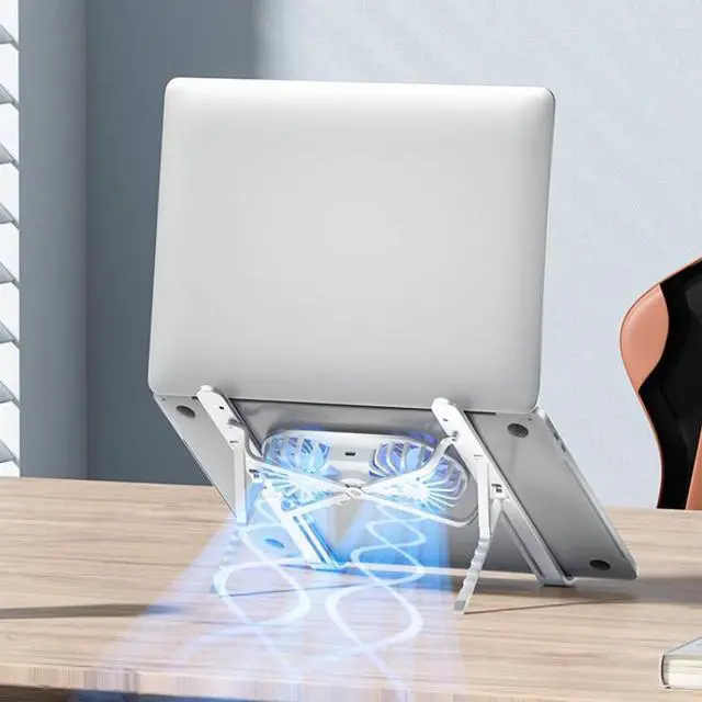 Alt view image 3 of 7 - Silver-with lights  New Adjustable Angle Dual Cooling Fan Aluminum Notebook Stand Portable Holder Tablet Base Computer Bracket Foldable Phone Stand