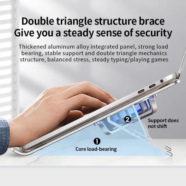 Alt view image 5 of 7 - Silver-with lights  New Adjustable Angle Dual Cooling Fan Aluminum Notebook Stand Portable Holder Tablet Base Computer Bracket Foldable Phone Stand