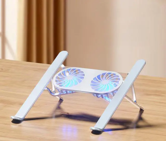 Main image of Silver-with lights  New Adjustable Angle Dual Cooling Fan Aluminum Notebook Stand Portable Holder Tablet Base Computer Bracket Foldable Phone Stand