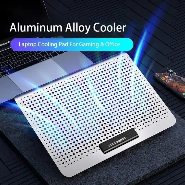Alt view image 2 of 7 - Silver  Aluminum Alloy Laptop Cooler Stand Gaming Laptop Cooling Fan Laptop Cooling Pad 11 13 17 Inch Notebook Radiator Stand for Gaming