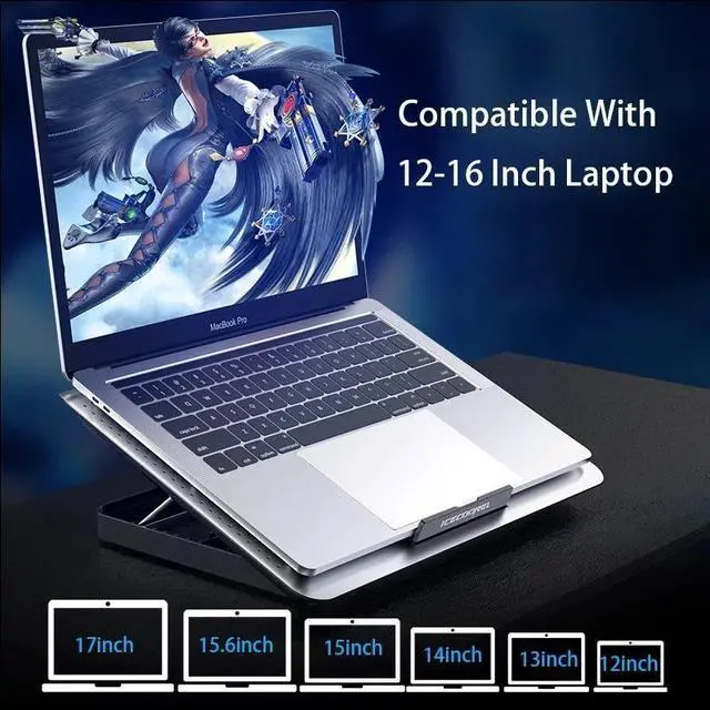 Alt view image 5 of 7 - Silver  Aluminum Alloy Laptop Cooler Stand Gaming Laptop Cooling Fan Laptop Cooling Pad 11 13 17 Inch Notebook Radiator Stand for Gaming