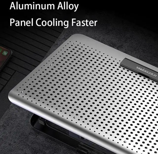 Alt view image 7 of 7 - Silver  Aluminum Alloy Laptop Cooler Stand Gaming Laptop Cooling Fan Laptop Cooling Pad 11 13 17 Inch Notebook Radiator Stand for Gaming