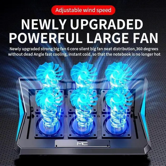 Alt view image 3 of 6 - q3-Black and blue st  Q3 Gaming Laptop Cooler With Six Fans Adjustable Height Silent Cooling Pad Laptops Computer Stand For Laptops Below 15.6-inch